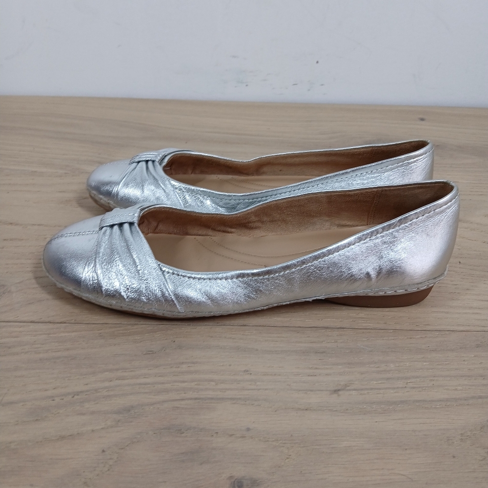 Naturalizer Quirk Silver Leather Pleated‎ Toe Ballet Flats N5 Comfort 477